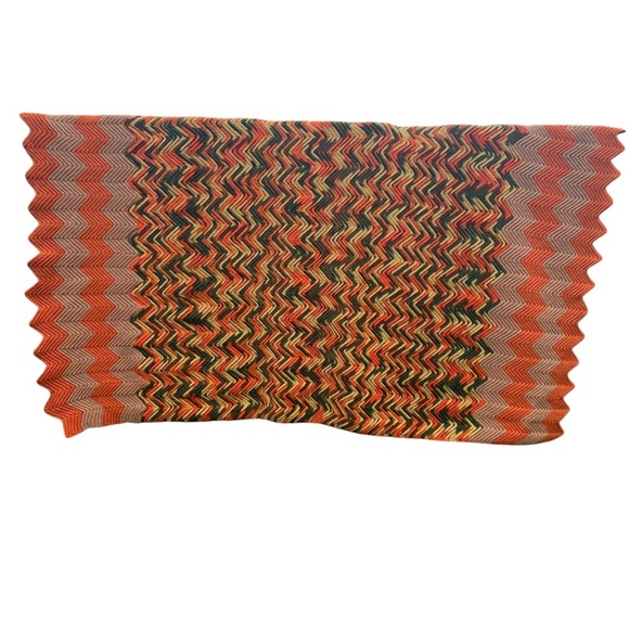 Vintage Afghan Throw Blanket Crochet Square Zig Zag Ripple Chevron 85” x 50”